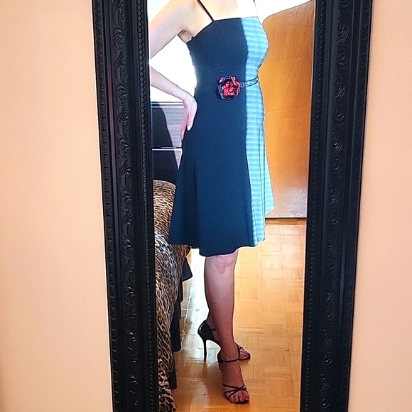 SALE! Cocktail Dress, Black, Spaghetti Strap, Stretch, A-line, Rosette, 6 - Picture 6 of 15